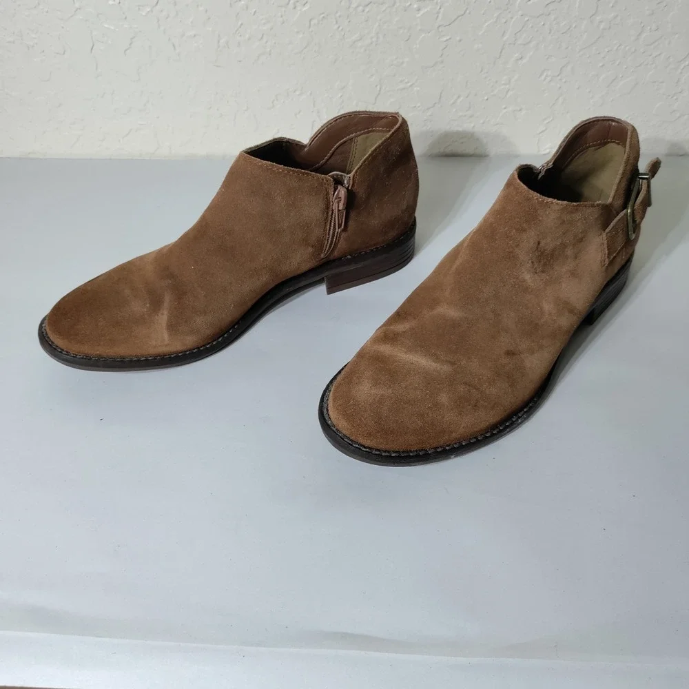Clarks Collection Suede Ankle Boots Tan Brown Buckle Zip 7.5 261467234050